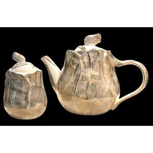 Vintage Bombay Company Ethereal Rose Porcelain Tea Pot Sugar Dish Speckled Metal